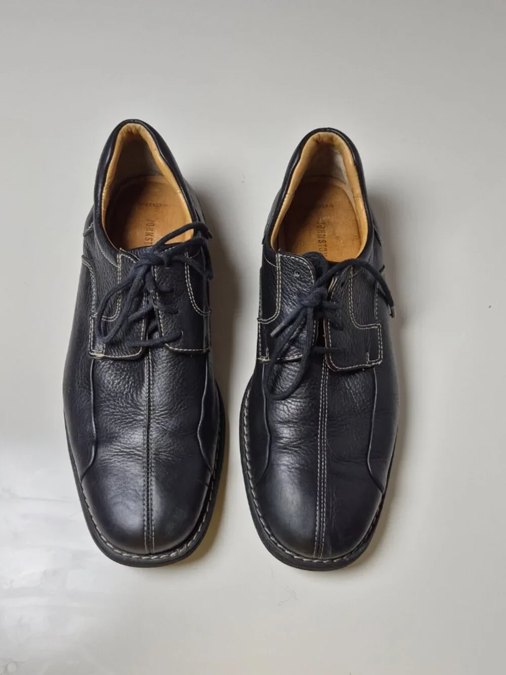 Johnston & Murphy Men Shuler Bicycle Toe Black Leather Oxford Sheepskin, 8.5 EUC